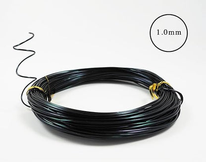 Anodized Aluminum Bonsai Training Wire 5-Size Starter Set with Canvas Bag - 1.0mm, 1.5mm, 2.0mm, 2.5mm, 3.0mm (147 feet total) - Choose Your Color (5 Sizes, Black)
