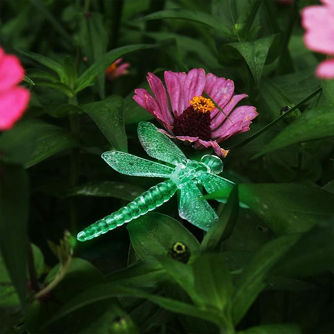Outdoor Solar Powered LED Garden Light Landscape Lighting Waterproof Multicolor Color Changing Stake Light for Patio Yard Pathway Flowerbed Lawn Christmas Decorations Figurine Dragonfly Pack of 2