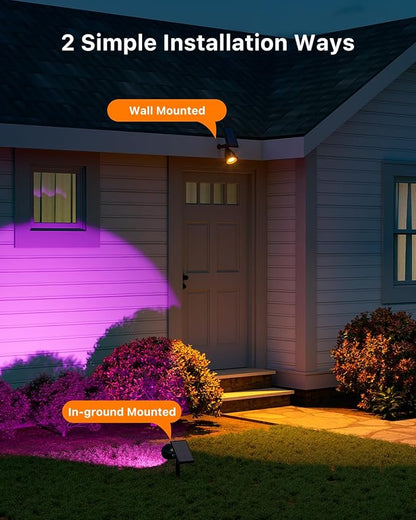4 Pack Color Changing Solar Powered LED Spotlights Outdoor Waterproof Ultra Bright Sunset Spot Lights for Halloween Inflatable Decorations, Skeletons, Outside Landscape Uplights for Yard, Garden, Path