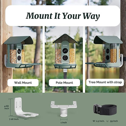 Beako™ Smart Bird Feeder with 4K Camera Solar Powered for Outdoors - Ultra HD Live Stream, Enhanced AI Identification 10,000+ Bird Species, Real-Time Motion Detection, Easy Setup & Refilling
