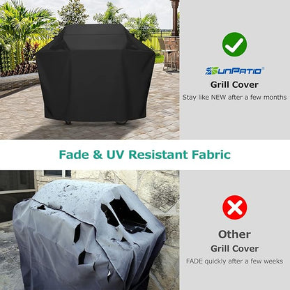 SunPatio Gas Grill Cover 60 Inch, Outdoor Heavy Duty Waterproof Barbecue Gas Cover, UV and Fade Resistant, All Weather Protection Compatible for Weber Charbroil Brinkmann Grills and More, Black