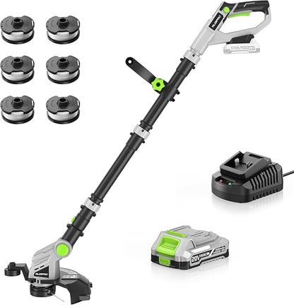 Weed Wacker Cordless 20V 12'' Electric Weed Eater with Auto Line Feed, 2.0Ah Battery and Fast Charger, 6 x Replacement Line, Battery Powered String Trimmer for Lawn Care, GrassTrimmer (AD-ST-001.1)