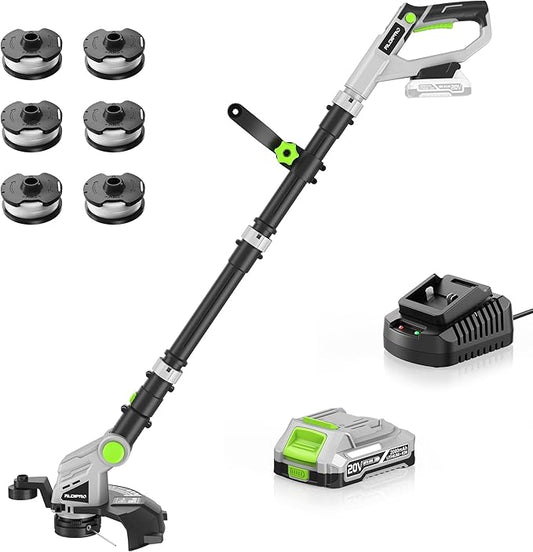 Weed Wacker Cordless 20V 12'' Electric Weed Eater with Auto Line Feed, 2.0Ah Battery and Fast Charger, 6 x Replacement Line, Battery Powered String Trimmer for Lawn Care, GrassTrimmer (AD-ST-001.1)