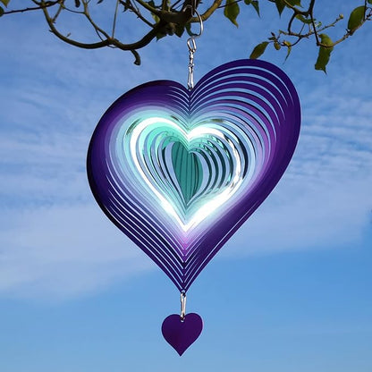 DJUAN Wind Spinner Purple-Green Gradient Love Heart 3D Metal Hanging Wind Spinners Worth Gift Stainless Steel Yard Art Decorations Indoor/Outdoor Kinetic Wind Sculptures & Spinners