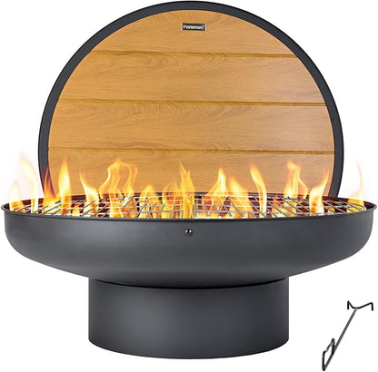32in Fire Pit Table with Lid,Heavy Duty and Deep Fire Bowl,Outdoor Wood Burning BBQ Grill Firepit Bowl with Cover Lid, Fire Pit for Outside Table for Backyard Bonfire Patio Picnic