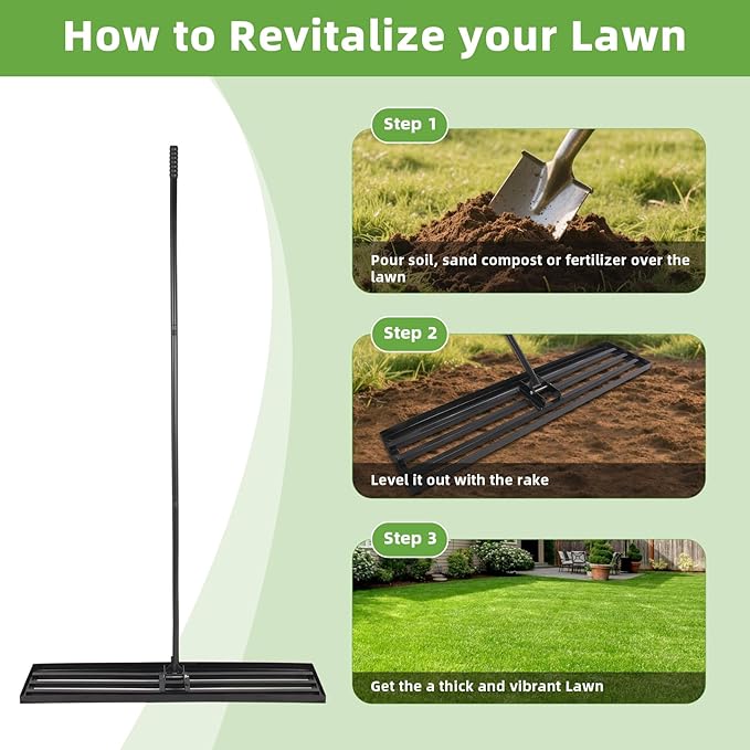 Lawn Leveling Rake 42 Inch, Heavy Duty Metal Levelawn Rake with 42'x10' Ground Plate, 78' Extra Long Adjustable Handle, Lawn Leveler Tool for Backyard, Garden, Golf Lawn, Farm and Ranch to Level Soil
