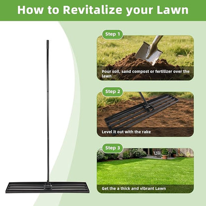 Lawn Leveling Rake 42 Inch, Heavy Duty Metal Levelawn Rake with 42'x10' Ground Plate, 78' Extra Long Adjustable Handle, Lawn Leveler Tool for Backyard, Garden, Golf Lawn, Farm and Ranch to Level Soil