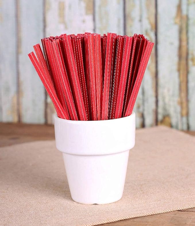 APQ Red Metallic Twist Ties for Bags, 6 inches. 2000 Pack Plastic-Coated Bread Twist Ties for Treat Bags. Reusable Bread Ties. Light Metallic Twist Tie. Heavy-Duty Twisty Ties for Bags