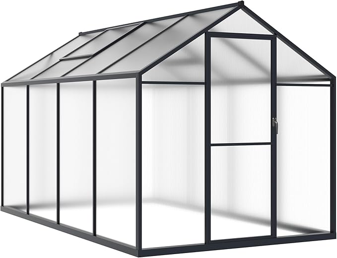 Mupater 6x8 FT Aluminum Frame Greenhouse, Heavy-Duty Polycarbonate Greenhouse with Lockable Door and Adjustable Roof Vent, Walk-in Green House Kit for Outdoors, Garden, Lawn, Backyard, Grey