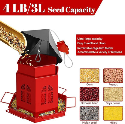 Bird Feeders for Outdoors Hanging, ULENDIS Metal Bird feeders for Outside Attracting Wild Birds, Installation-Free Large Bird Feeder for Garden Cardinal Finch Blue Jay (Red)