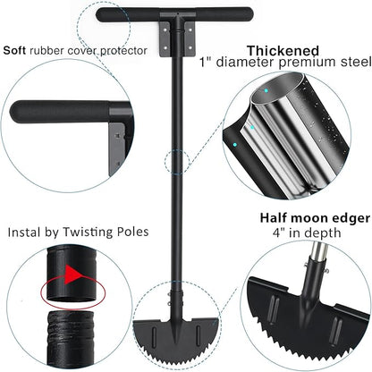 Oliynedy Lawn Edger Tool, Manual Grass Edger Long Handle 36 inch, Steel Hand Saw-Tooth Border Half Moon Edger Shovel for Yard, Garden, Landscaping, Sidewalk, Cable Burying