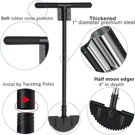 Oliynedy Lawn Edger Tool, Manual Grass Edger Long Handle 36 inch, Steel Hand Saw-Tooth Border Half Moon Edger Shovel for Yard, Garden, Landscaping, Sidewalk, Cable Burying