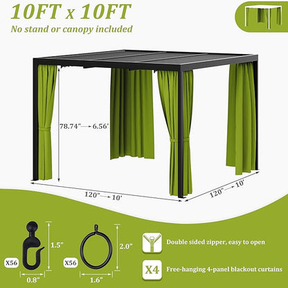 Gazebo Universal Replacement Privacy Curtain,10'×10' Gazebo Outdoor Waterproof Curtains, 4-Panels Sidewall Curtains with Double Zipper for Patio Canopy, Garden and Backyard (Curtain Only)