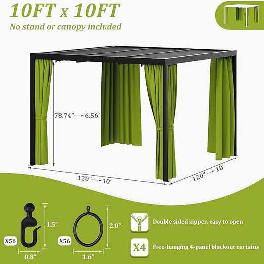 Gazebo Universal Replacement Privacy Curtain,10'×10' Gazebo Outdoor Waterproof Curtains, 4-Panels Sidewall Curtains with Double Zipper for Patio Canopy, Garden and Backyard (Curtain Only)