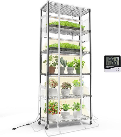 Bstrip Indoor Greenhouse with Grow Light, Mini Green house with 5 Pack T8 Full Spectrum Plant Lights, Plant Shelf with Tent for Indoor Plant, Seed Starting, Seed Tray, 29.5"x13.8"x71"