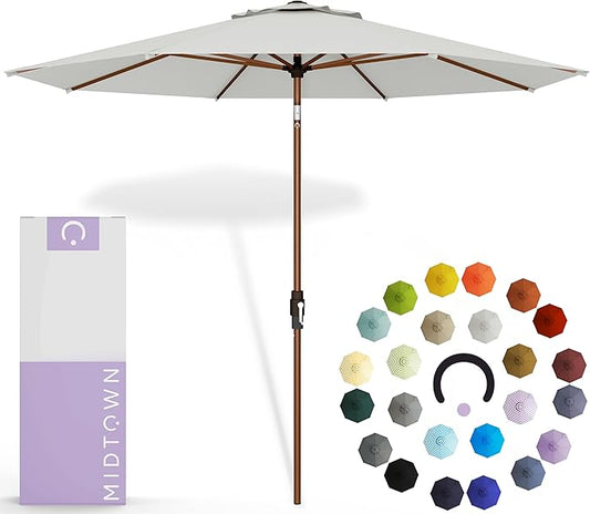 Midtown Umbrellas Wooden 2-9 Feet Outdoor Patio Umbrella, Terylast Off White Fabric, Aluminum Frame For Backyard Umbrella, Deck Umbrella, Garden Umbrella & Pool Umbrella - Wooden Pole