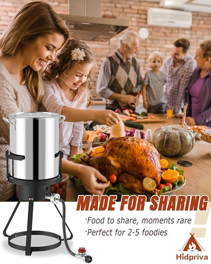 Outdoor Turkey Fryer Set 30QT | Stainless Steel Pot with 15QT Basket | Lid & Lifting Hook & Thermometer | 50,000BTU Propane Gas Burner | For Turkey, Crawfish, Crab, Shrimp & Lobster