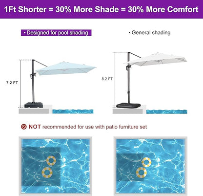 PURPLE LEAF 8' X 8' Patio Umbrella for Pool 7' High Offset Outdoor Cantilever Umbrella Swimming Pool Umbrella with 360°Rotation for Poolside Turquoise Blue