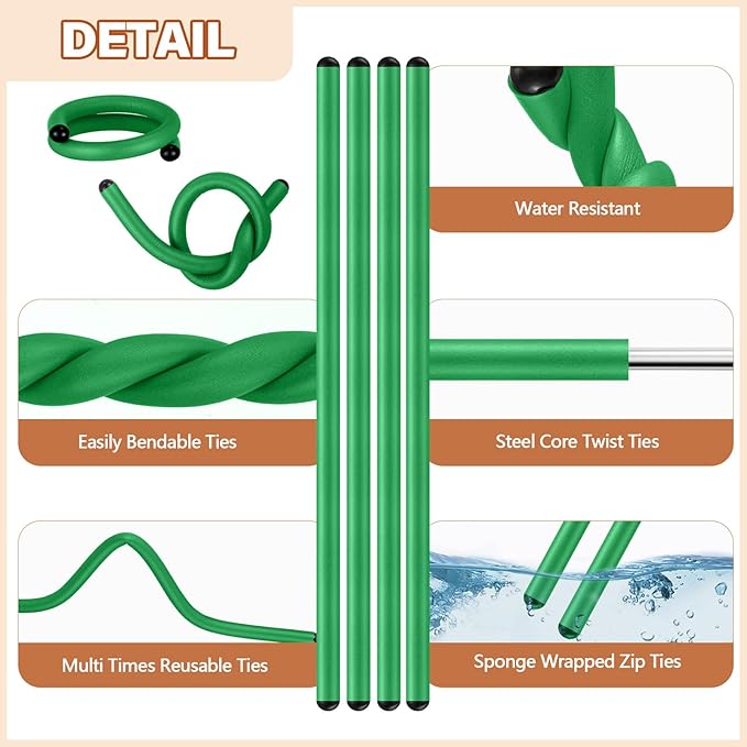 20 Pcs 17 Inch EVA Foam Twist Rubber Ties Reusable Bendable Cable Tie Straps Flexible Heavy Duty Twisty Ties for Organizing Cords Bundling (Green)