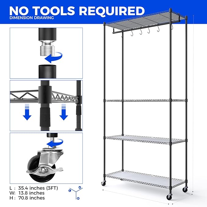 Barrina CX3 Plant Stand with Grow Light, 4-Tier, 3FT 5000K 36W(Per Light), Full Spectrum, Indoor DIY Plant Shelf with Light, Flower Pot Stand Display Rack, 35.4"x13.8"x70.9", Wheel, Mechanical Timer