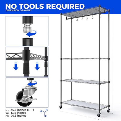 Barrina CX3 Plant Stand with Grow Light, 4-Tier, 3FT 5000K 36W(Per Light), Full Spectrum, Indoor DIY Plant Shelf with Light, Flower Pot Stand Display Rack, 35.4"x13.8"x70.9", Wheel, Mechanical Timer