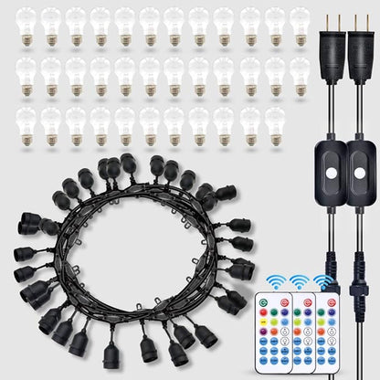 96FT Outdoor String Lights, 30 Shatterproof Edison Bulbs, Dimmable Color Changing RGB LED Patio Lights with 2 Remote Controllers. Perfect for Backyard Decorative Lighting