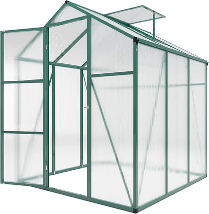 6*6.2*7.2FT Greenhouse for Outdoors, Polycarbonate Greenhouse with Stronger Wind Protection and Roof Vent, Walk-in Large Aluminum Sunroom Winter Proof, Green
