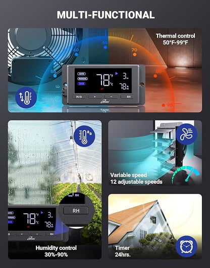 iLiving 14" Wall Mounted Shutter Exhaust Fan, Automatic Shutter, Temperature and Humidity Controls with Variable Speed, 1200 CFM at 1600 RPM DC Motor