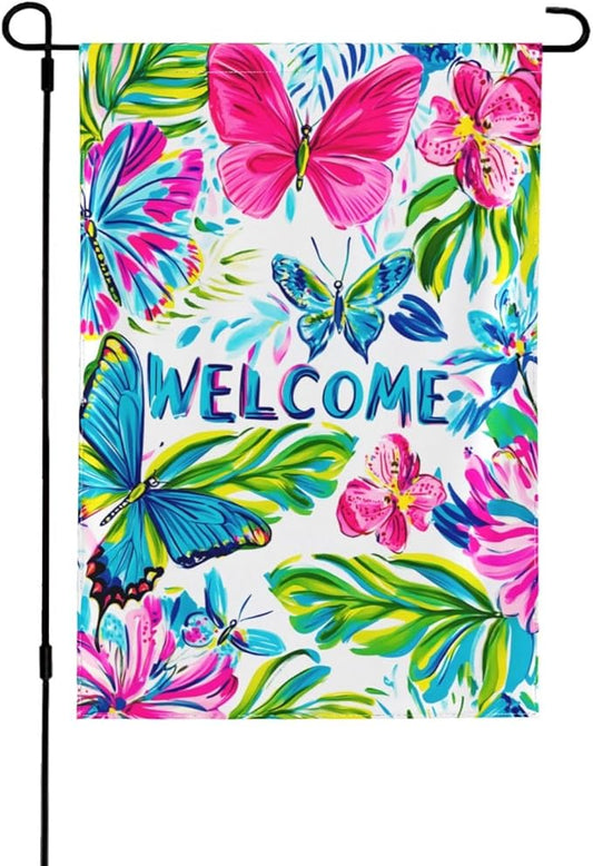 Butterfly Garden Flag Vertical Double Sided Outdoor Yard Flags 12.5x18 Inch Burlap Banners for House Lawn
