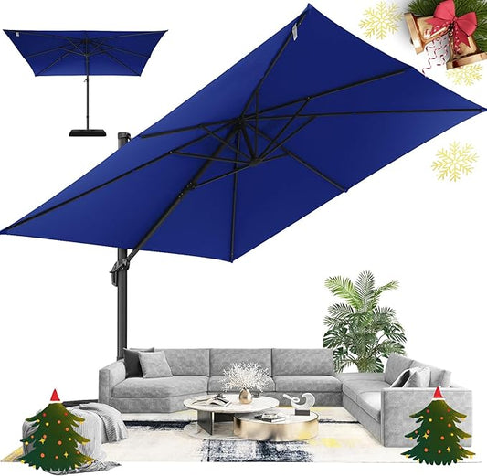 Hotime 10ft Patio Umbrella Outdoor Patio Windproof and Height adjustable, Heavy Duty Aluminum Square Offset Patio Umbrella Cantilever Pool Umbrella with 360°Rotation for Garden Deck, Dark Blue2