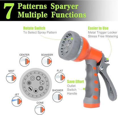 SYEENIFY Kink Free Garden Hose 25ft 5/8", Heavy Duty Hybrid Water Hose, Ultra Durable Flexible Rubber Hose with Sprayer Nozzle,Leakproof Yard Outdoor Hose with Brass Solid Connector