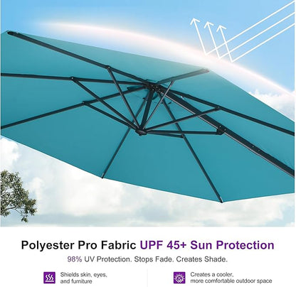 PURPLE LEAF 10 Feet Cantilever Umbrella with Base Outdoor Patio Round Umbrella Aluminum Offset with 360-degree Rotation for Garden Deck Pool Patio,Turquoise Blue