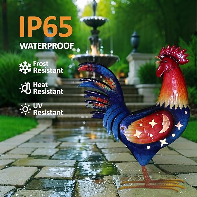 Natelf Solar Rooster Statue Metal Rooster Decor with Solar Light, Weather-Resistant Outdoor Garden Art for Yard, Patio, Lawn, Home Unique Gift for Family and Friends