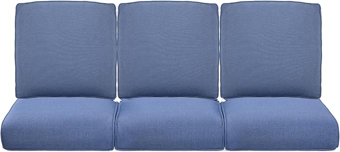 Pop 22x25/22x24 Outdoor Cushions for Patio Couch Chairs Set of 3 - High Back Comfy Outside Seat Cushions for Wicker Dining Rocker Glider Loveseat 3-Seater Sectional Sofa - Navy Blue/Classic