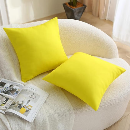 18" x 18" Throw Pillows, Outdoor Waterproof Pillows with Inserts, Square Decorative Pillows for Patio Furniture Garden Couch Sofa Home(Yellow, Set of 4)