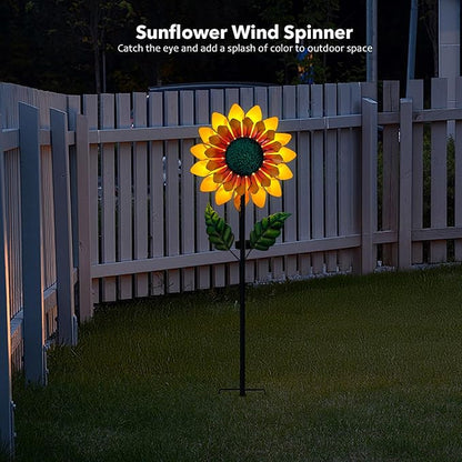 Sunflower Solar Wind Spinners for Yard and Garden - 52" Metal Windmill Ligths with LED Wind Sculptures with Stake for Lawn Patio Decor