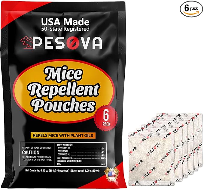 Mouse Repellent Pouches, Natural Rodent Repellent for Home, Car, RV, Garage, and Storage-Peppermint Scented Mice Repellent, Long-Lasting Indoor & Outdoor Rodent Defense (6 Pack)
