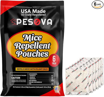 Mouse Repellent Pouches, Natural Rodent Repellent for Home, Car, RV, Garage, and Storage-Peppermint Scented Mice Repellent, Long-Lasting Indoor & Outdoor Rodent Defense (6 Pack)