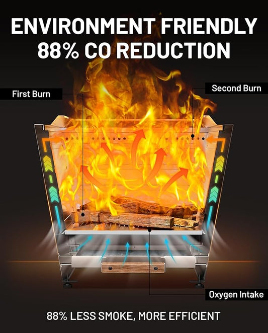 LEGACY HEATING Smokeless Fire Pit, Portable Outdoor Firepits 25 inch, Carry Handle for Backyard Patio Camping Bonfire, Stainless Steel, Ideal for 6-12 People, 46.74 lbs, Silver, Cyberpit One Pro