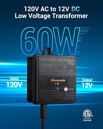 DEWENWILS 60W WiFi Low Voltage Transformer, 120V AC to 12V DC, Smart Outdoor Low Voltage Landscape Transformer with Timer, Work with Alexa & Google Home, Weatherproof for Landscape Lights, FCC Listed