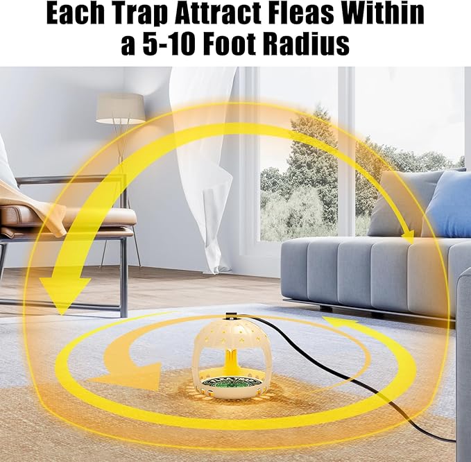 Flea Traps for Inside Your Home, 2025 Flea Treatment for Home, Electric Flea Killer for House Indoor, 2 Packs Flea Light Traps w/ E12 Bulbs & 10 Sticky Discs