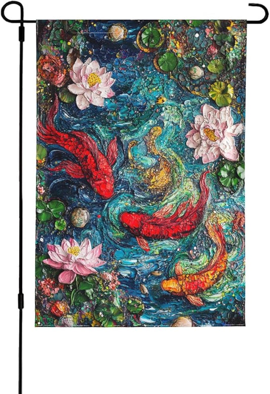 Fish Garden Flag Vertical Double Sided Outdoor Yard Flags 12.5x18 Inch Burlap Banners for House Lawn