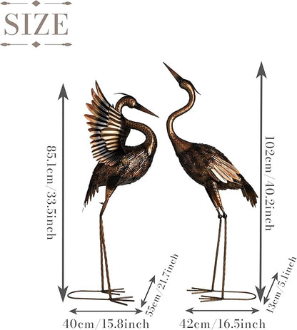 TERESA'S COLLECTIONS Yard Decorations Outdoor Garden Statues, Brass Metal Crane Yard Art, 33-39" Lawn Ornaments for Backyard,Outside Porch,Patio,Heron Decoy Bird Garden Decor,Set of 2,Gifts for Mom