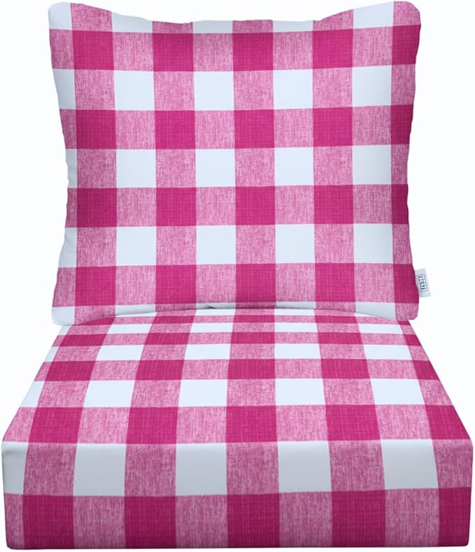 RSH DECOR Deep Seating Cushion with Pillow Back | 23” x 25” Seat | Water and Fade-Resistant Spun Fabric | Outdoor Chair Cushion Set for Patio Furniture | Classic Buffalo Plaid