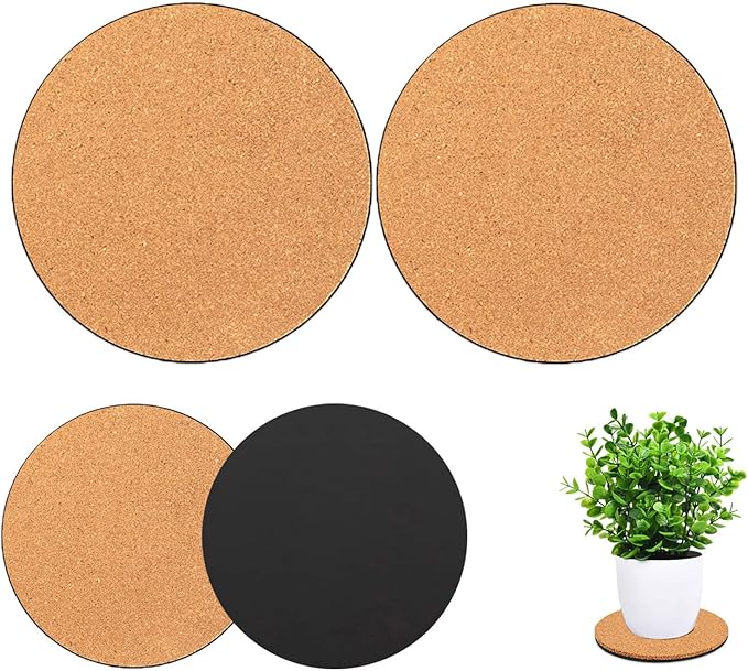 2 Pieces Cork Plant Coasters, 12 Inch Cork Plant Mats, Cork Coaster for Planters, Large Plant Coasters for House Plants Indoors (Nude & Black)