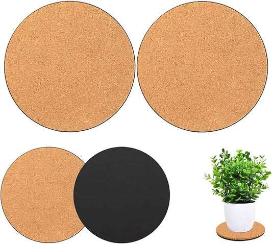 2 Pieces Cork Plant Coasters, 12 Inch Cork Plant Mats, Cork Coaster for Planters, Large Plant Coasters for House Plants Indoors (Nude & Black)