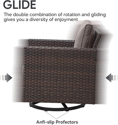 7 Piece Wicker Patio Furniture with Fire Pit Table - Outdoor Conversation Set with 50,000 BTU Fire Pit, All Weather Rattan Patio Set for Deck Backyard Garden - Brown Wicker Grey Cushion