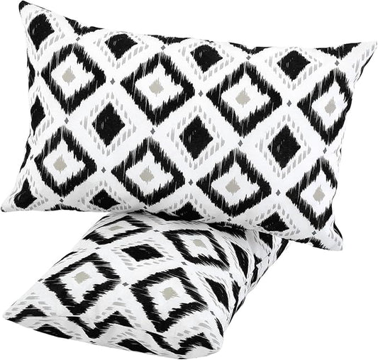 idee-home Outdoor Pillows with Inserts Included, Patio Outside Lumbar Pillows Waterproof Set of 2, 12 x 20 inch