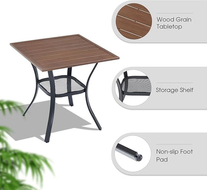 VICLLAX 3 Pieces Outdoor Dining Set, Patio Furniture Set of 2 Patio Swivel Dining Chairs and Small Dining Table with Storage Shelf, Mixed Brown Chairs & Walnut Tabletop