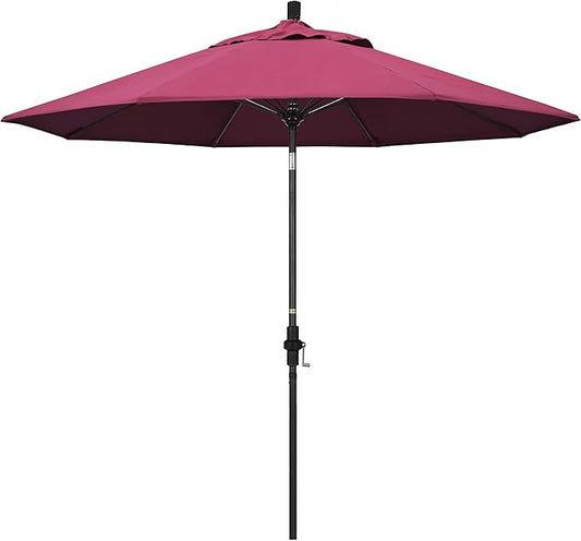 California Umbrella 9' Round Aluminum Pole Fiberglass Rib Market Umbrella, Crank Lift, Collar Tilt, Black Pole, Sunbrella Spectrum Mist